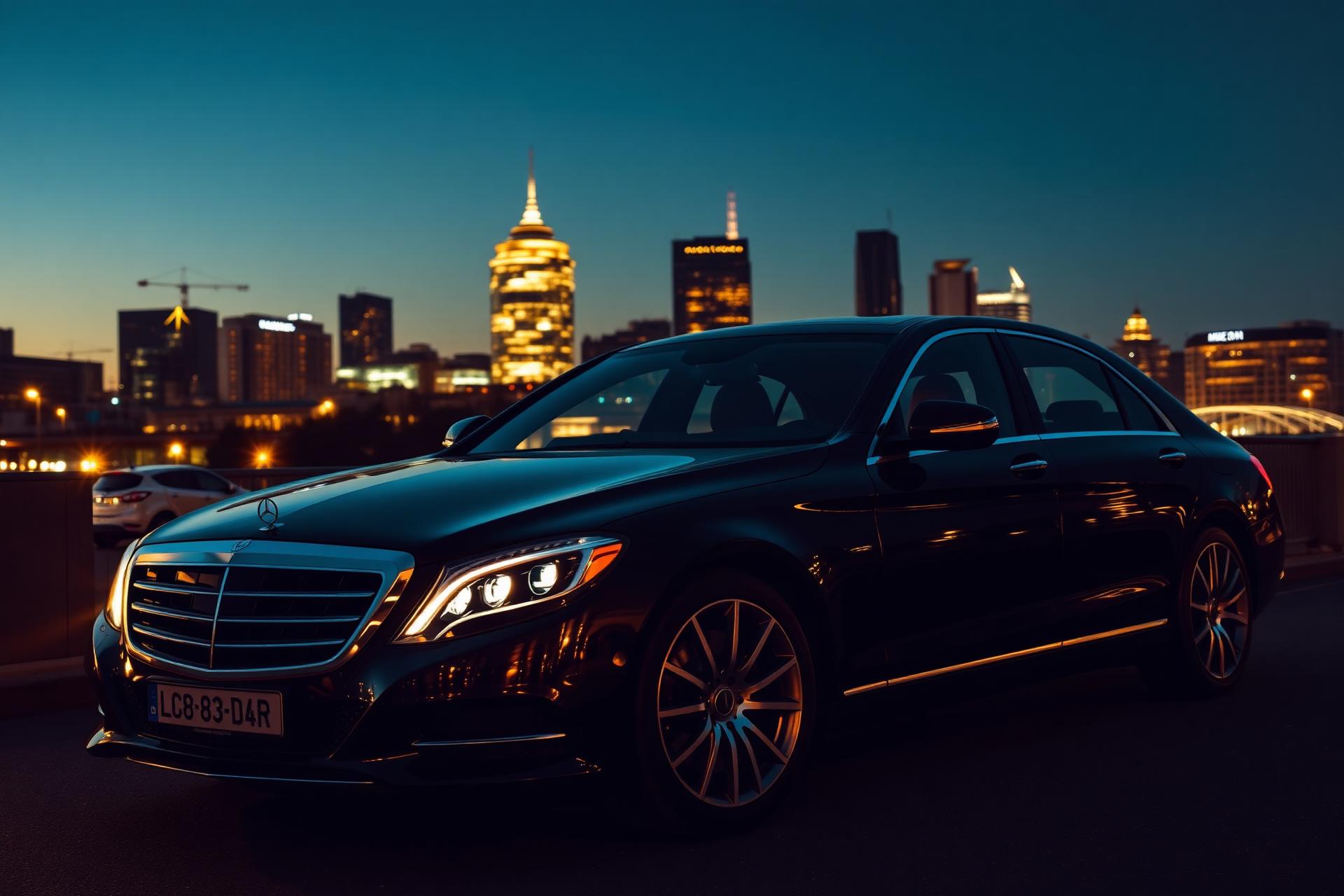 Executive chauffeur vehicle at night in the West Midlands